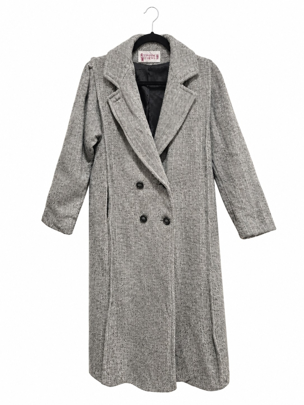 Vintage Stephane Mathews II Wool Herringbone Long Coat Size 8 Made in USA